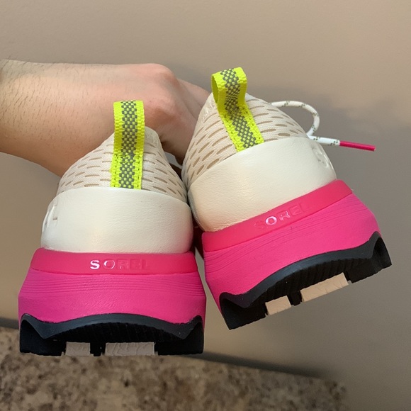 Sorel Pink, Beige, and Neon Yellow Shoes - Picture 10 of 15
